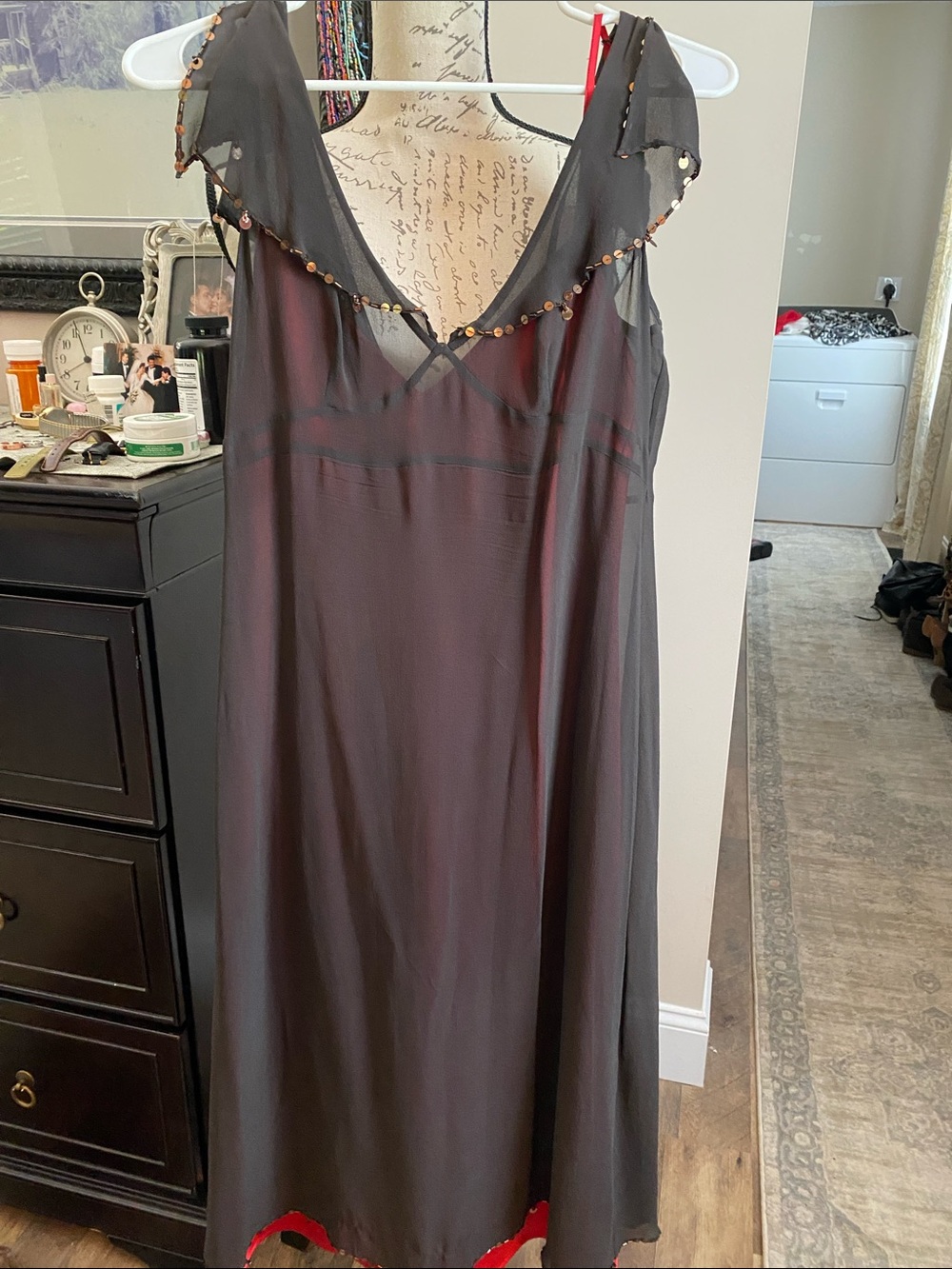 BCBGMaxAzria Black Backless Slip Dress with Red Trim